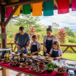 Family in a Costarican cooking class (ai generated)